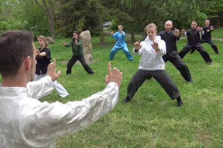 Kung Fu Students Group Practice